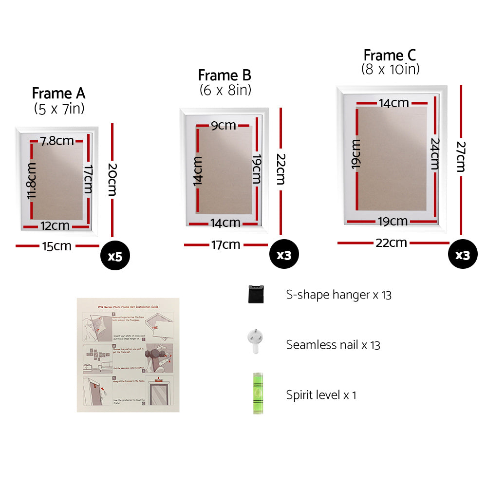 Artiss Photo Frames11PCS 5x7in 6x8in 8x10in Hanging Wall Frame White Tristar Online