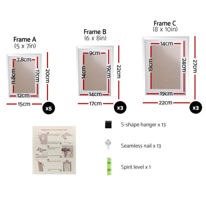 Artiss Photo Frames11PCS 5x7in 6x8in 8x10in Hanging Wall Frame White Tristar Online
