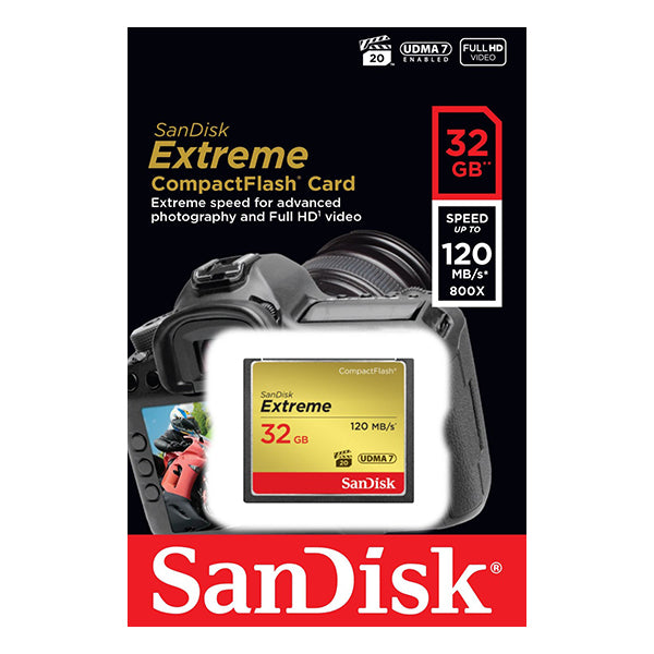 SanDisk 32GB Extreme CompactFlash Card with (write) 85MB/s and (Read)120MB/s - SDCFXSB-032G Tristar Online