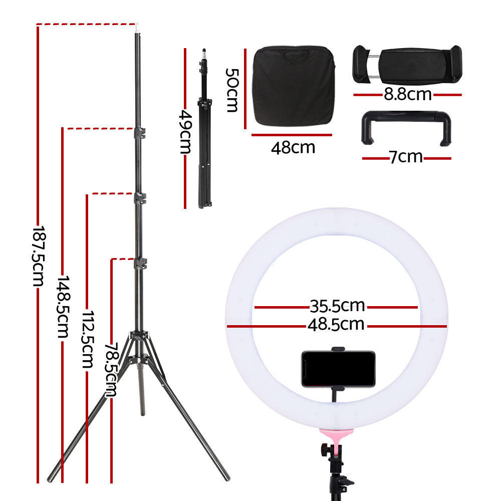 Embellir Ring Light 19" LED 5800LM Dimmable Diva With Stand Make Up Studio Video Pink Tristar Online