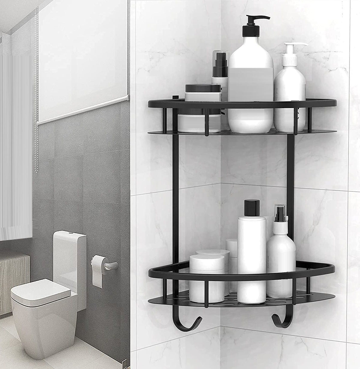 2 Pack Aluminum Adhesive Shower Caddy Corner Shelf Storage Rack for Bathroom Tristar Online