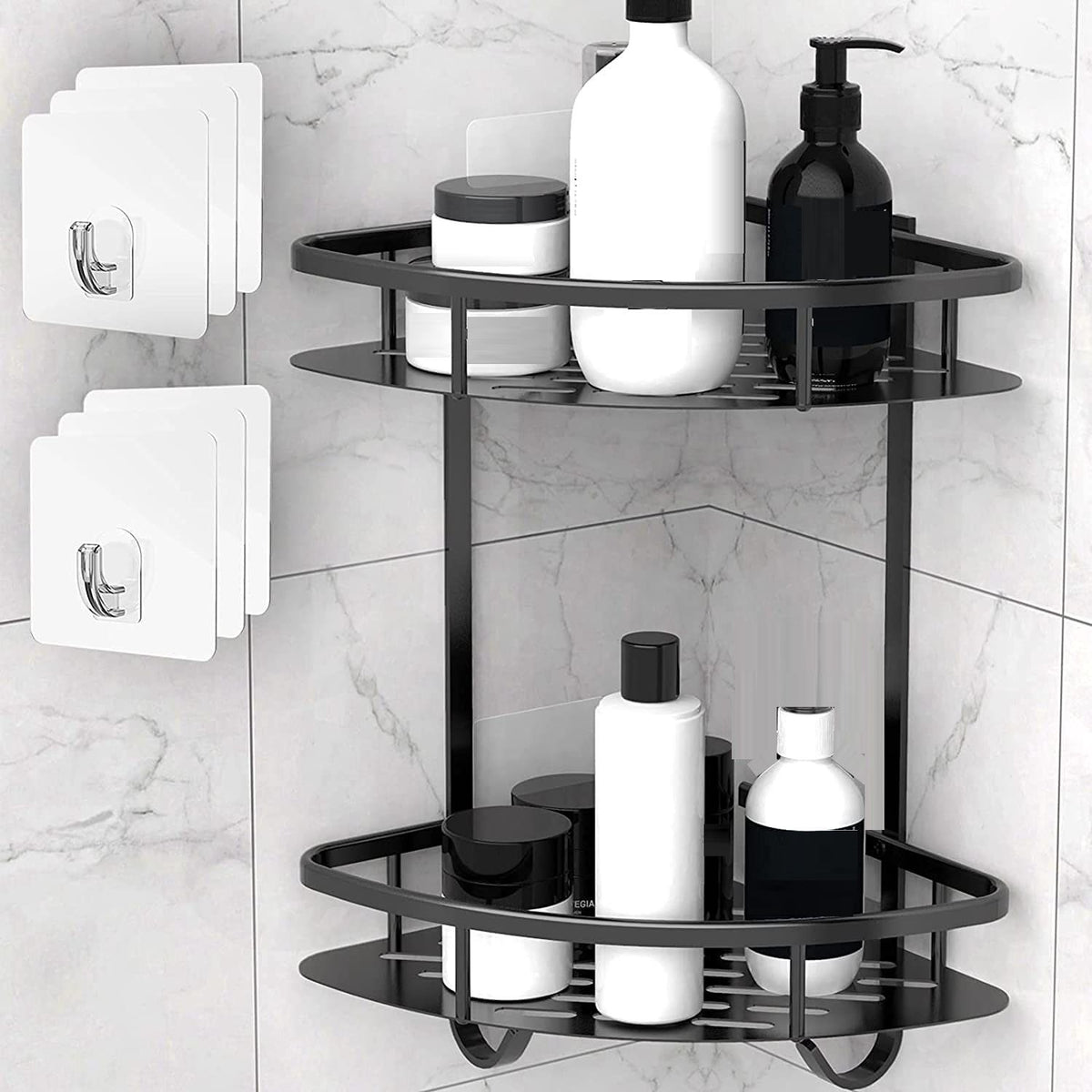 2 Pack Aluminum Adhesive Shower Caddy Corner Shelf Storage Rack for Bathroom Tristar Online