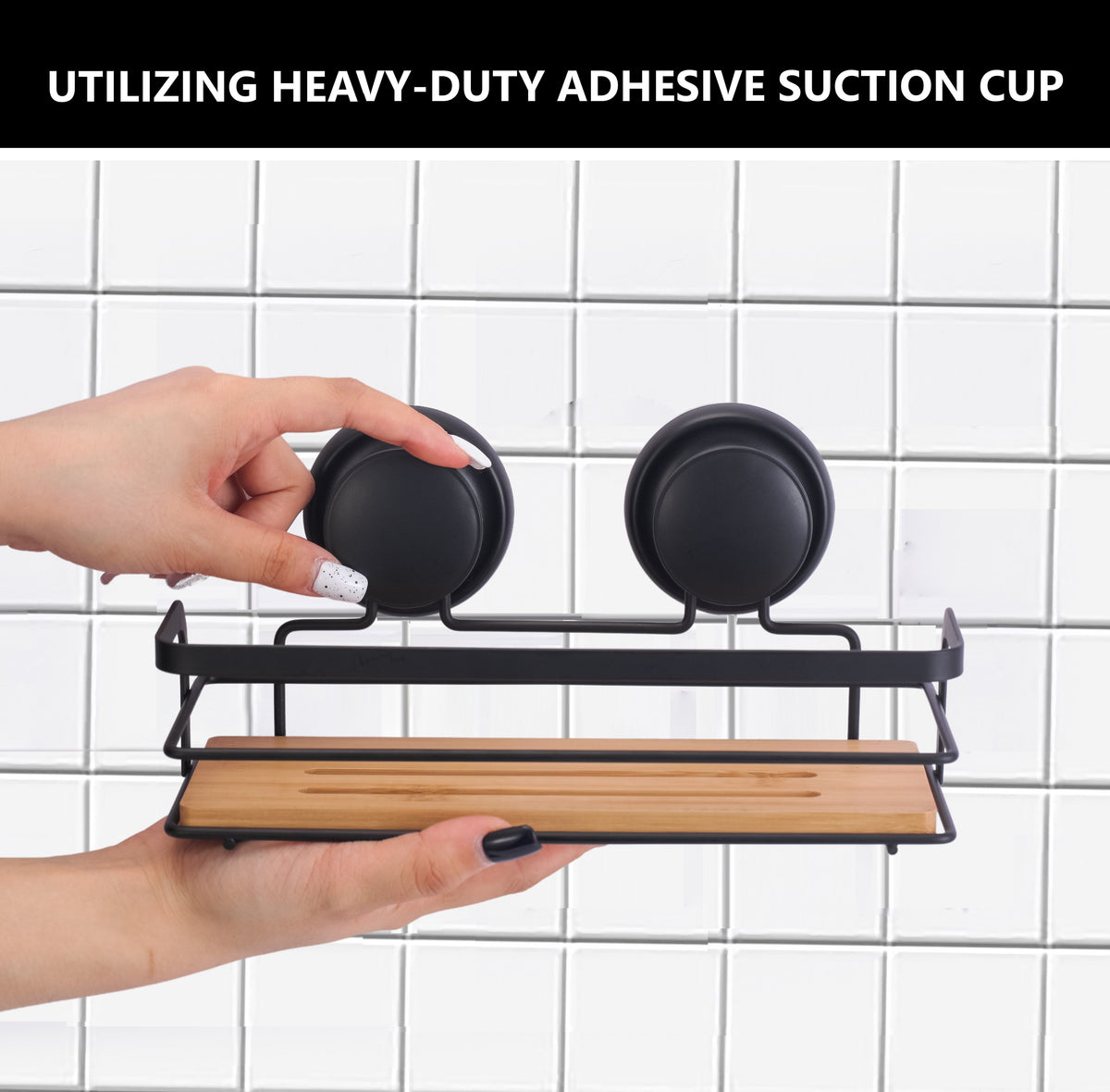2 Pack Rectangular Bamboo Corner Shower Caddy Shelf Basket Rack with Premium Vacuum Suction Cup No-Drilling for Bathroom and Kitchen Tristar Online