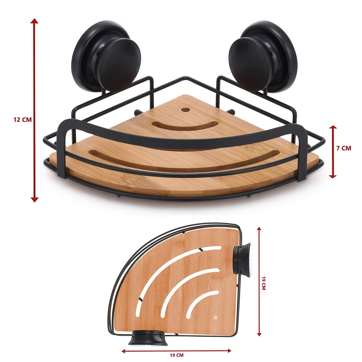 2 Pack Round Bamboo Corner Shower Caddy Shelf Basket Rack with Premium Vacuum Suction Cup No-Drilling for Bathroom and Kitchen Tristar Online