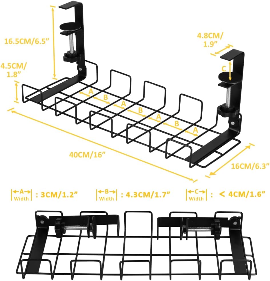 2 pack Under Desk Cable Management Tray, Black Tristar Online