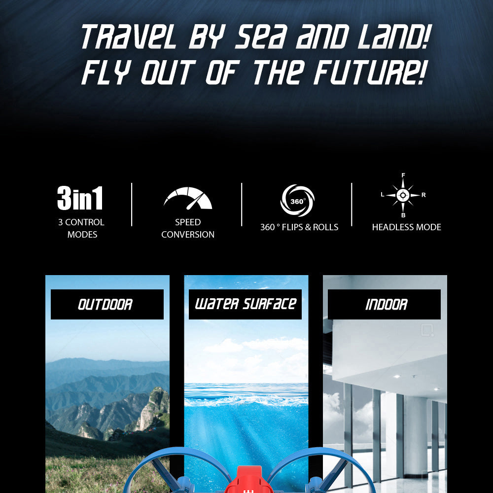 JJRC H101 Quadcopter Hovercraft Waterproof RC Car Three in One Tech Tack