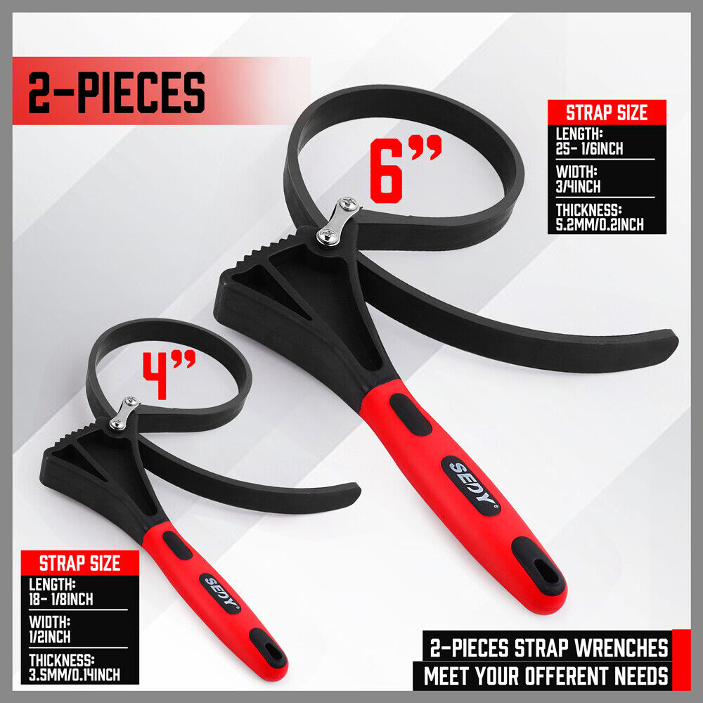 2x Rubber Strap Wrench Adjustable DIY Plumber Jars Hose Pipe Oil Filter Opener Tristar Online