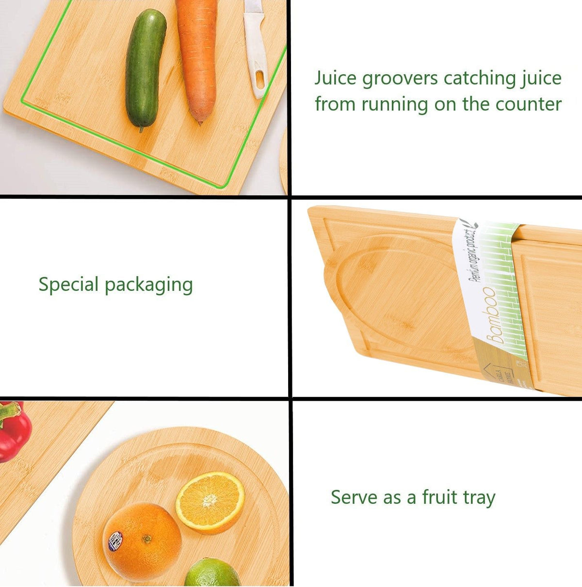 3 Pieces Bamboo Cutting Board with Juice Groove and Mobile Holder included for Home Kitchen Tristar Online