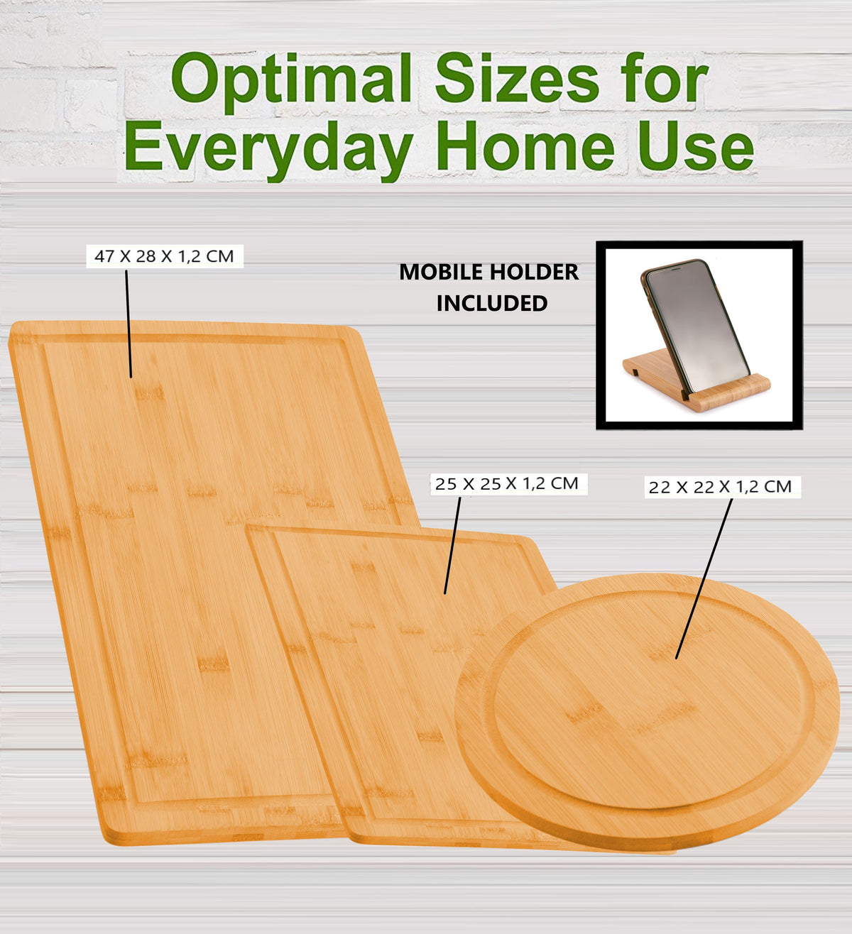 3 Pieces Bamboo Cutting Board with Juice Groove and Mobile Holder included for Home Kitchen Tristar Online