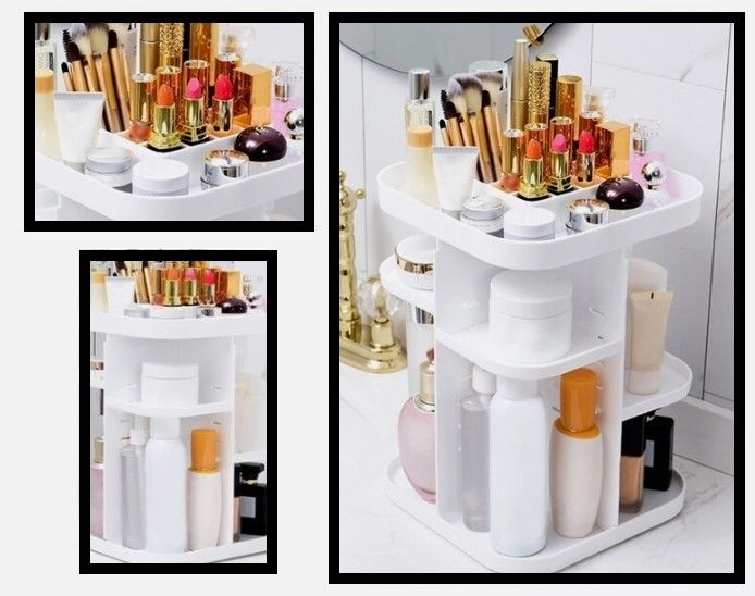 360 Rotating Large Capacity Makeup Organizer for Bedroom and Bathroom (White) Tristar Online
