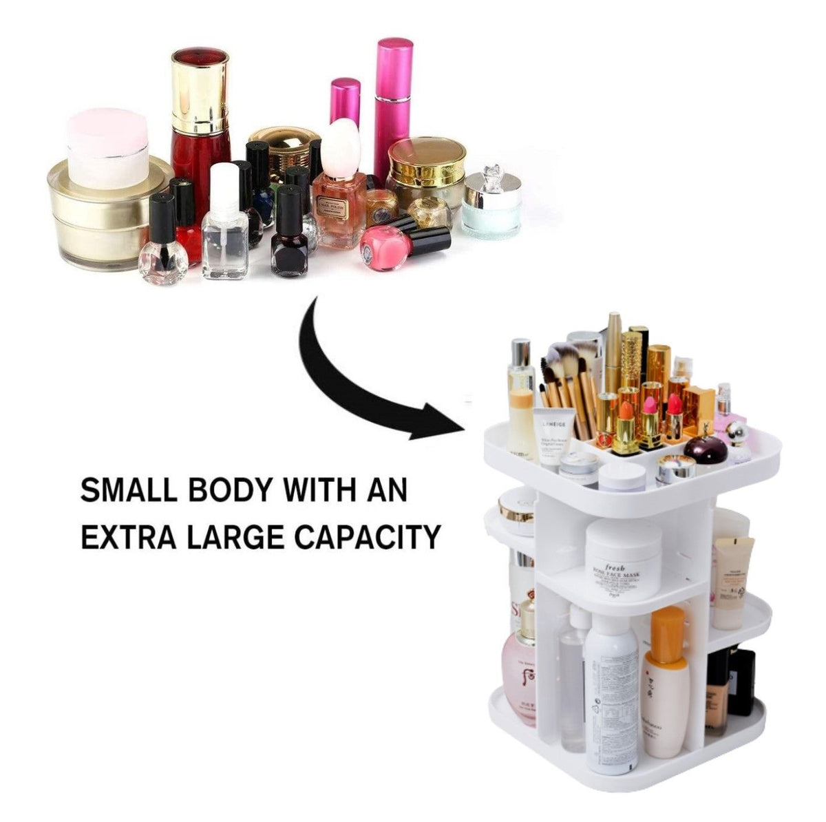 360 Rotating Large Capacity Makeup Organizer for Bedroom and Bathroom (White) Tristar Online