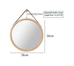 CARLA HOME Hanging Round Wall Mirror 38 cm - Solid Bamboo Frame and Adjustable Leather Strap for Bathroom and Bedroom Tristar Online