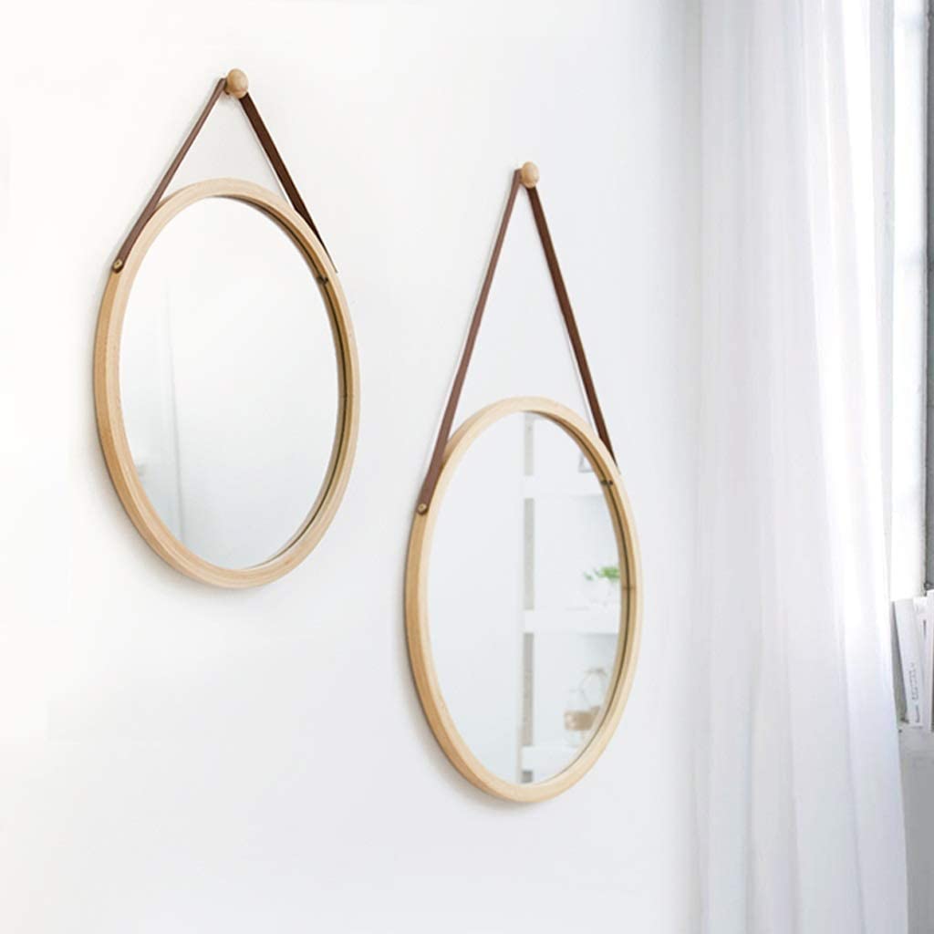 CARLA HOME Hanging Round Wall Mirror 45 cm - Solid Bamboo Frame and Adjustable Leather Strap for Bathroom and Bedroom Tristar Online