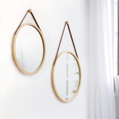 CARLA HOME Hanging Round Wall Mirror 45 cm - Solid Bamboo Frame and Adjustable Leather Strap for Bathroom and Bedroom Tristar Online