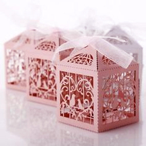 50 Piece Pack - Pink Dove Bird Heart Baby Birth naming Ceremony Bomboniere Favor Lolly Gift Card Box Tristar Online