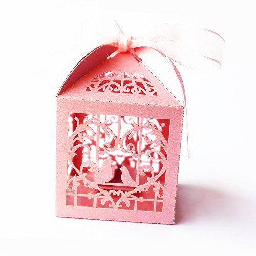 50 Piece Pack - Pink Dove Bird Heart Baby Birth naming Ceremony Bomboniere Favor Lolly Gift Card Box Tristar Online