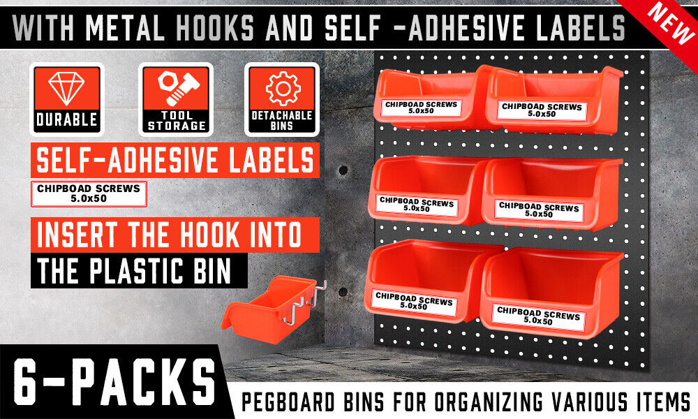 6Pc Pegboard Bins Peg Board Parts Storage With Steel Hooks Tools Organiser Tray Tristar Online