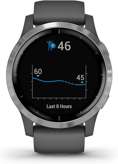 Garmin Vivoactive 4 GPS Fitness Smartwatch, Silver with Grey Band - Pristine - Refurbished Garmin