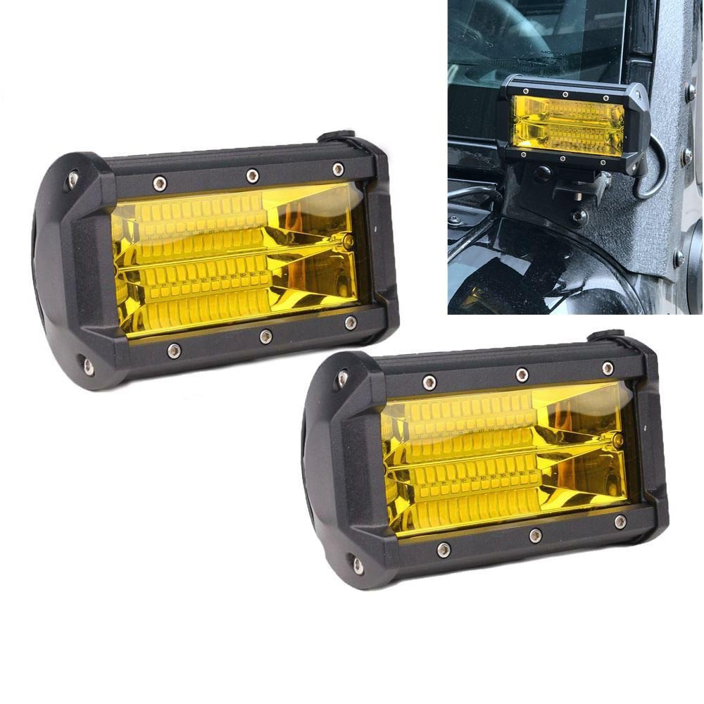 2x 5inch Flood LED Light Bar Offroad Boat Work Driving Fog Lamp Truck Yellow Tristar Online