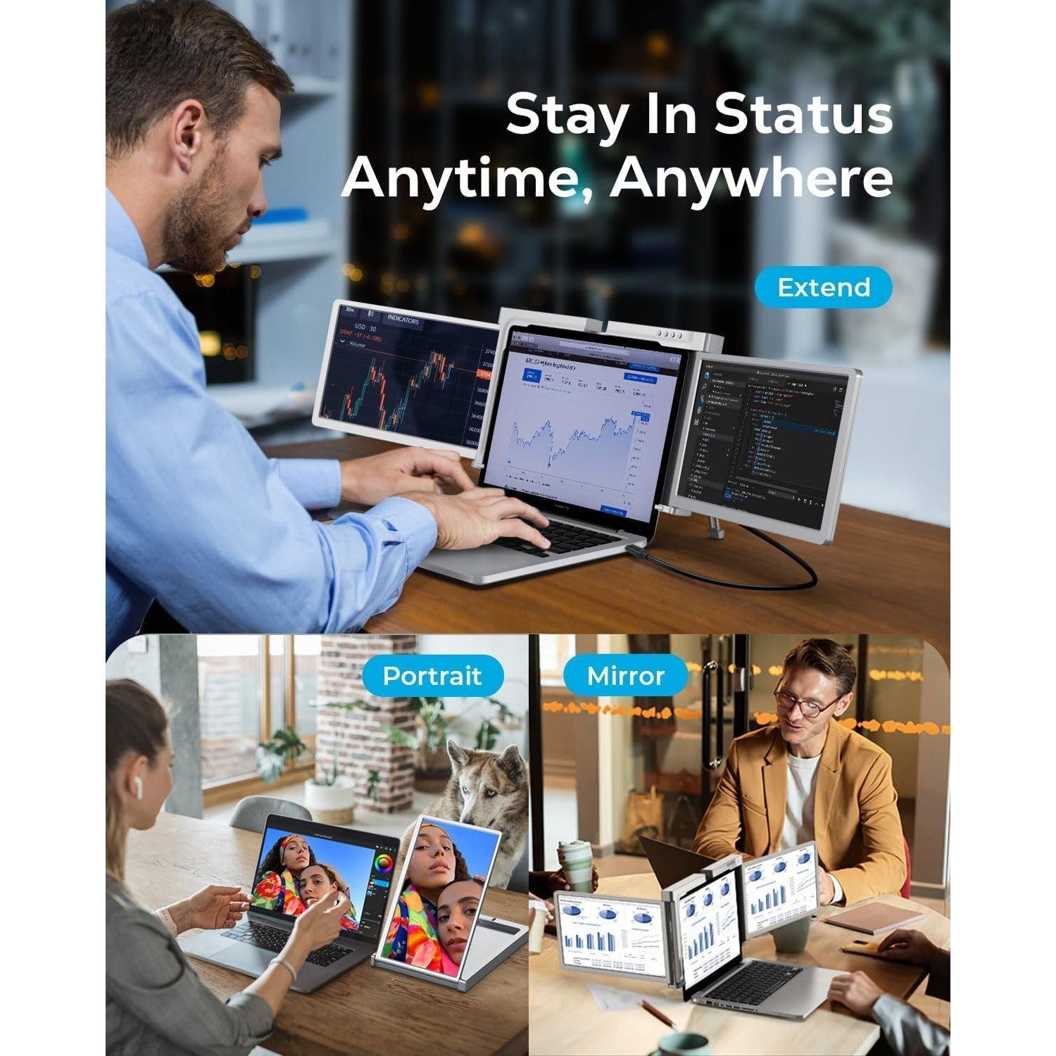 11.6 inch Trifold Portable Monitor 1080P IPS FHD Monitor Screen Extender For Laptop In Narrow Bezel- Grey Trion