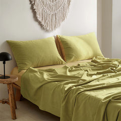 Cosy Club Washed Cotton Sheet Set Yellow Lime King Tristar Online