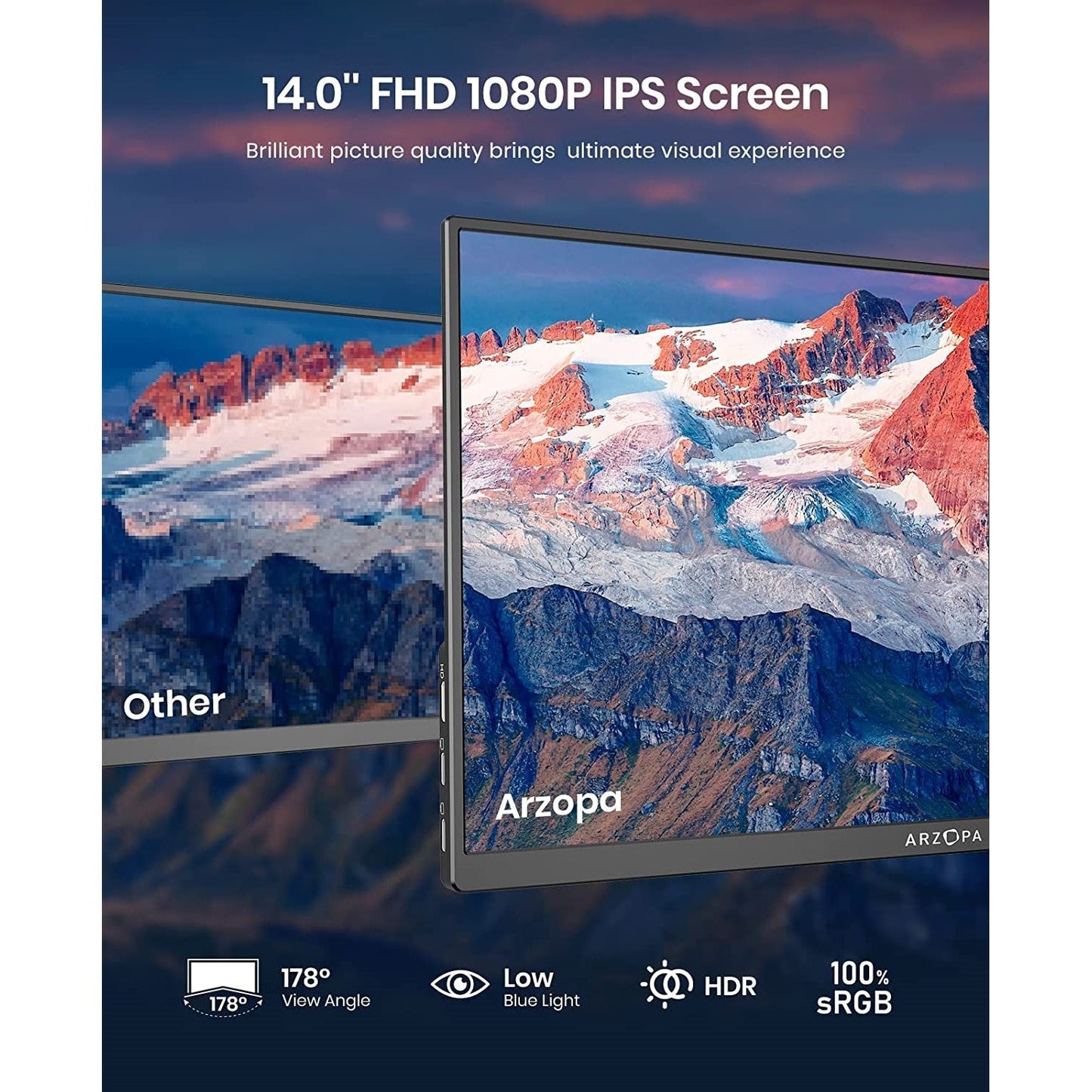 Arzopa A1 Gamut Slim Portable Monitor 14" FHD 1080P IPS Multifunction Gaming Non Touch Screen Arzopa
