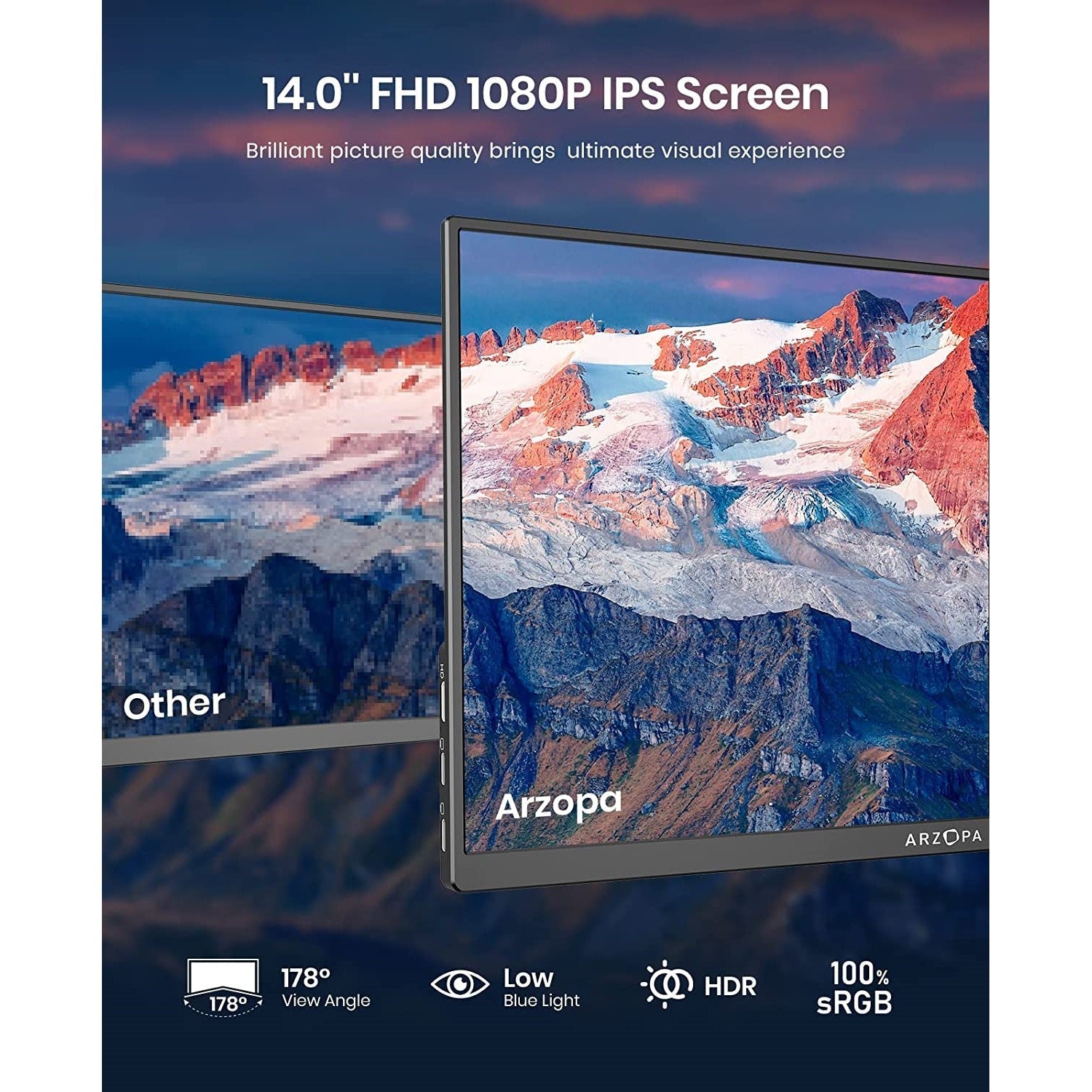 Arzopa A1 Gamut Slim Portable Monitor 14" FHD 1080P IPS Multifunction Gaming Non Touch Screen Arzopa