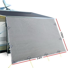 3.4M Caravan Privacy Screens 1.95m Roll Out Awning End Wall Side Sun Shade Tristar Online