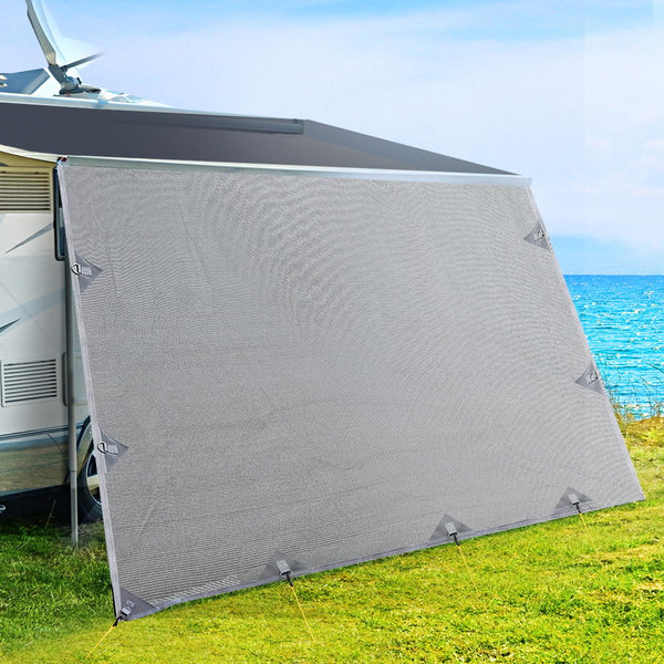 3.4M Caravan Privacy Screens 1.95m Roll Out Awning End Wall Side Sun Shade Tristar Online