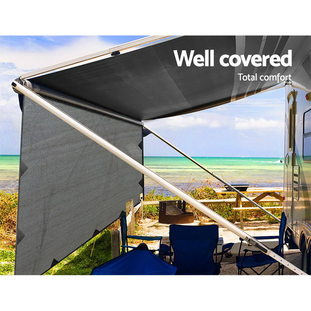 3.7M Caravan Privacy Screens 1.95m Roll Out Awning End Wall Side Sun Shade Tristar Online