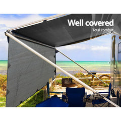 4.6M Caravan Privacy Screens 1.95m Roll Out Awning End Wall Side Sun Shade Tristar Online