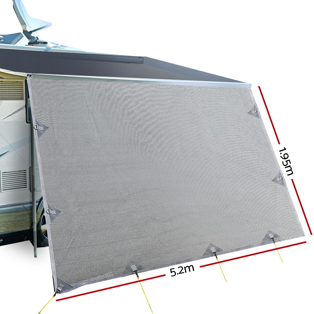 5.2M Caravan Privacy Screens 1.95m Roll Out Awning End Wall Side Sun Shade Tristar Online