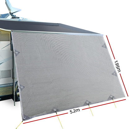 5.2M Caravan Privacy Screens 1.95m Roll Out Awning End Wall Side Sun Shade Tristar Online