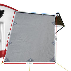 Grey Caravan Privacy Screen 1.95 x 2.2M End Wall Side Sun Shade Roll Out Awning Tristar Online