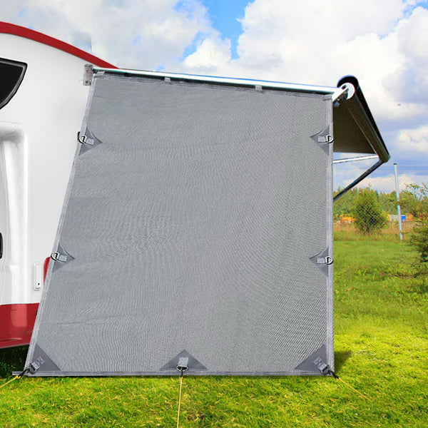 Grey Caravan Privacy Screen 1.95 x 2.2M End Wall Side Sun Shade Roll Out Awning Tristar Online