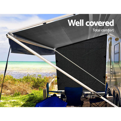 Black Caravan Privacy Screen 1.95 x 2.2M End Wall or Side Sun Shade Roll Out Tristar Online