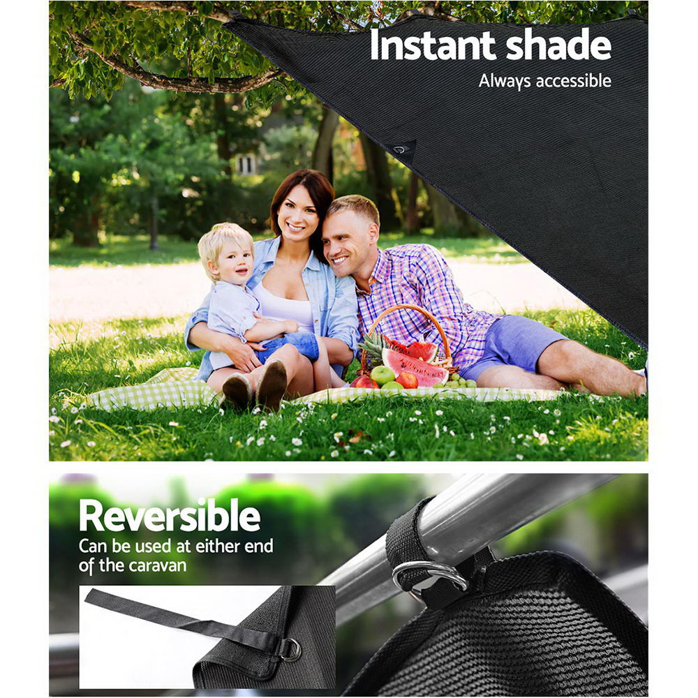 Black Caravan Privacy Screen 1.95 x 2.2M End Wall or Side Sun Shade Roll Out Tristar Online