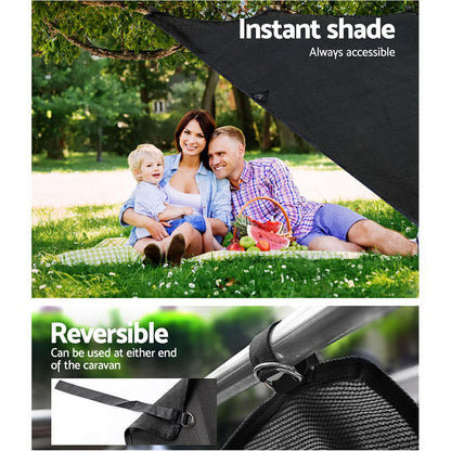 Black Caravan Privacy Screen 1.95 x 2.2M End Wall or Side Sun Shade Roll Out Tristar Online
