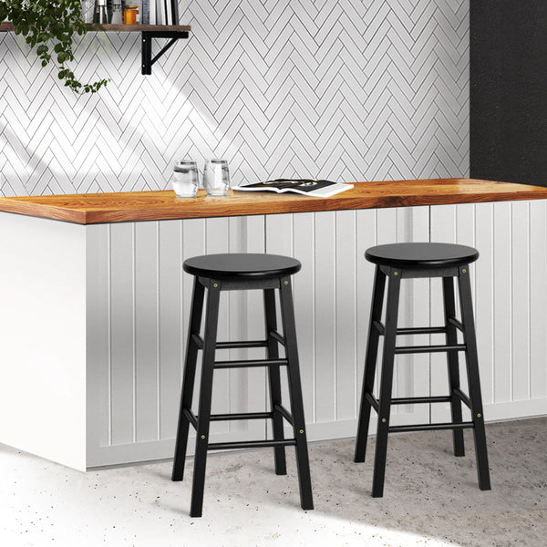 Artiss Set of 2 Beech Wood Backless Bar Stools - Black Tristar Online