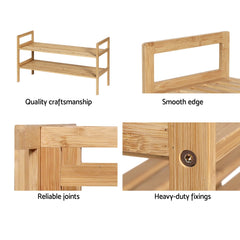 Artiss Shoe Rack Bamboo Storage Cabinet 2 Tiers Portable Organizer Shelf Pine Tristar Online