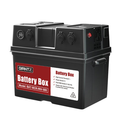 Giantz Battery Box 500W Inverter Deep Cycle Battery Portable Caravan Camping USB Tristar Online
