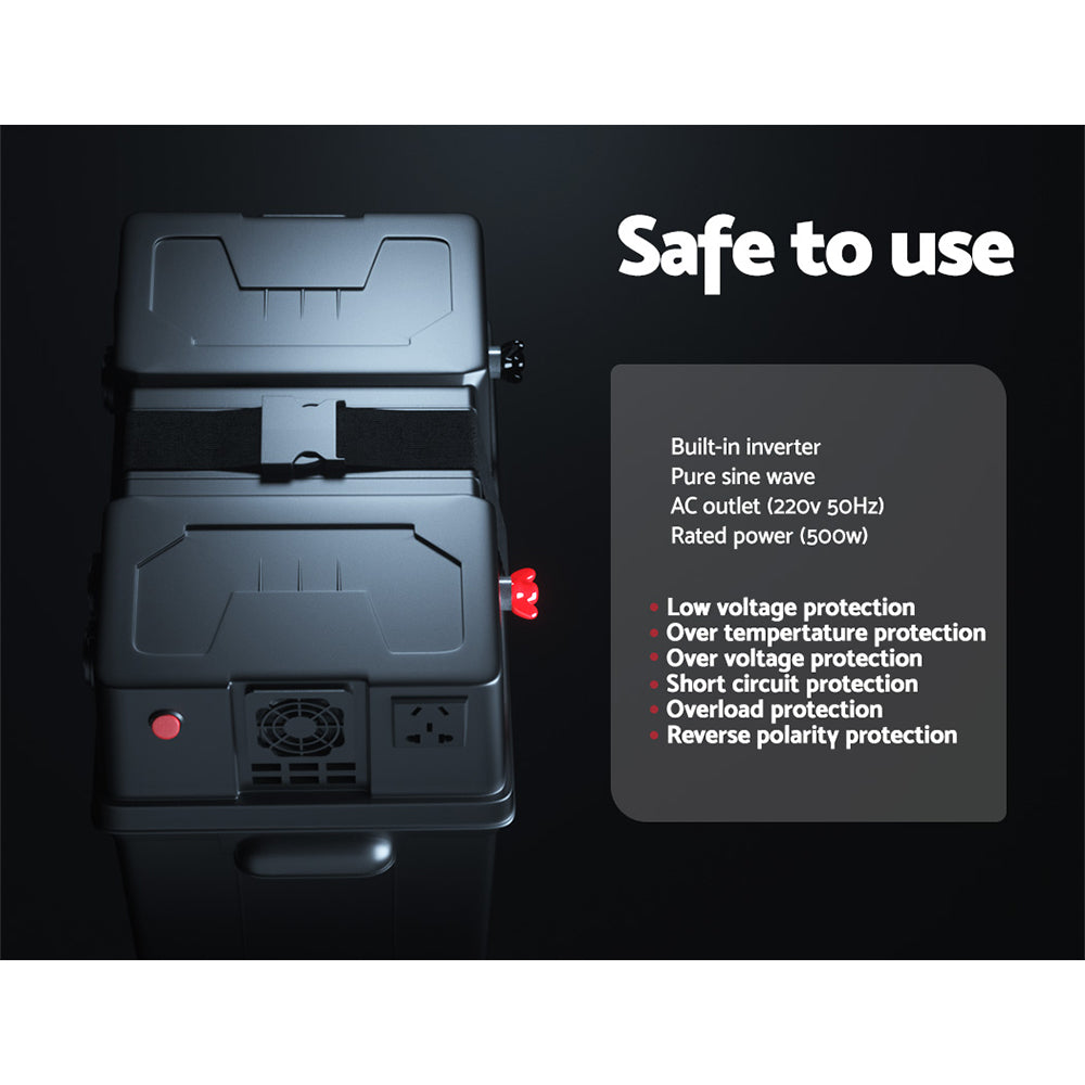 Giantz Battery Box 500W Inverter Deep Cycle Battery Portable Caravan Camping USB Tristar Online
