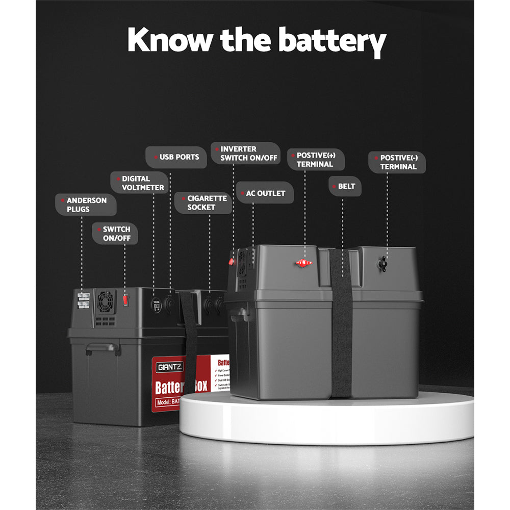 Giantz Battery Box 500W Inverter Deep Cycle Battery Portable Caravan Camping USB Tristar Online