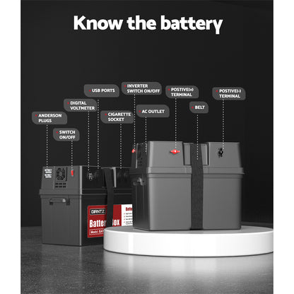 Giantz Battery Box 500W Inverter Deep Cycle Battery Portable Caravan Camping USB Tristar Online