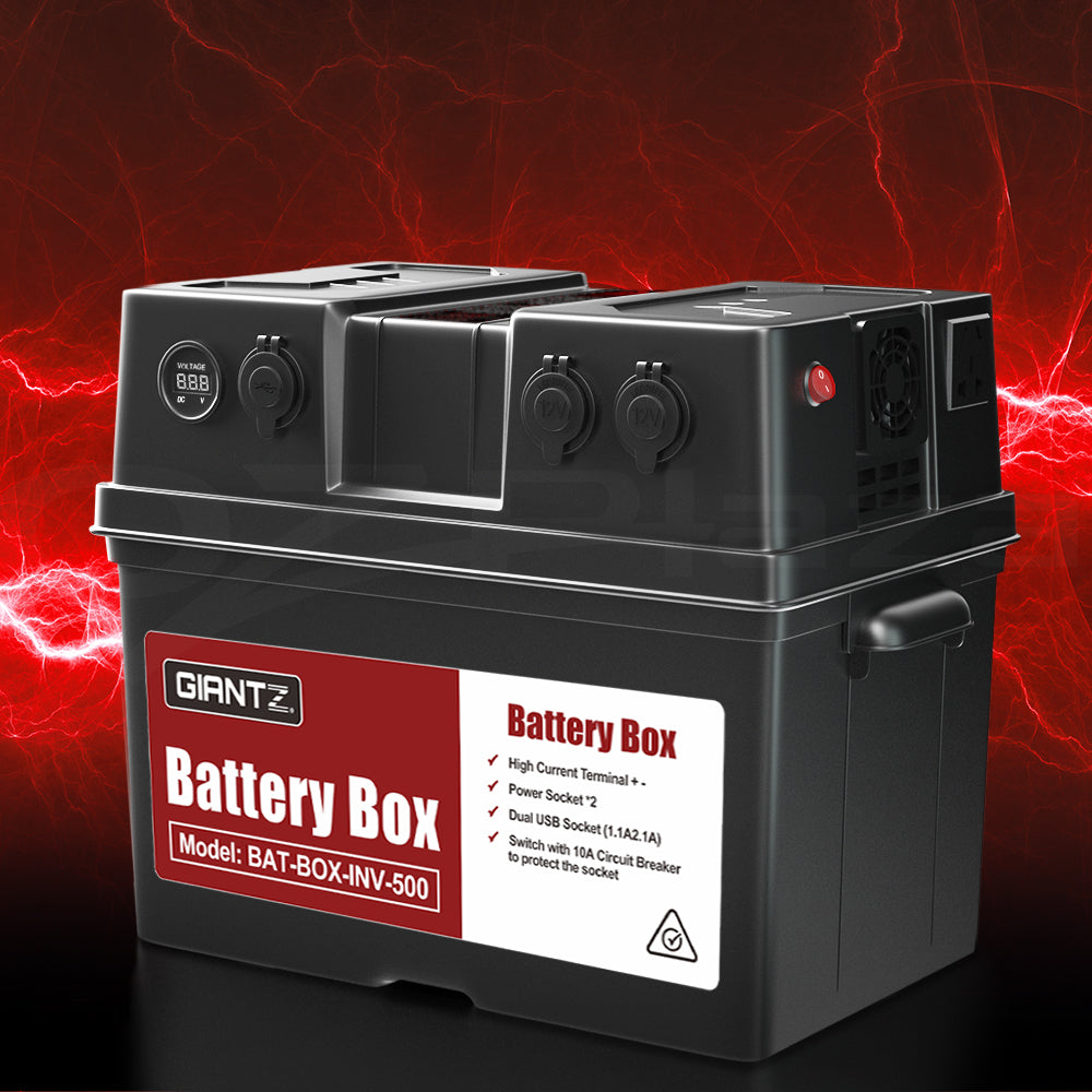 Giantz Battery Box 500W Inverter Deep Cycle Battery Portable Caravan Camping USB Tristar Online