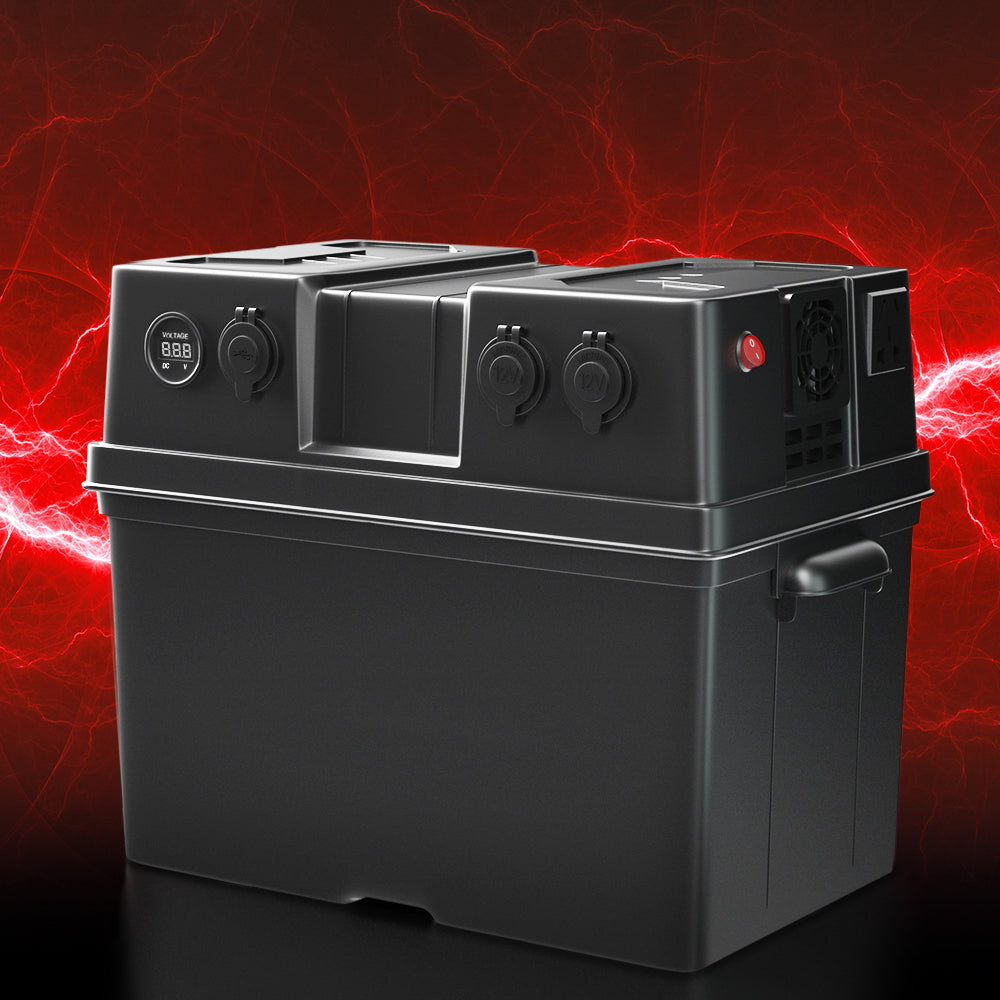 Giantz Battery Box 500W Inverter Deep Cycle Battery Portable Caravan Camping USB Tristar Online