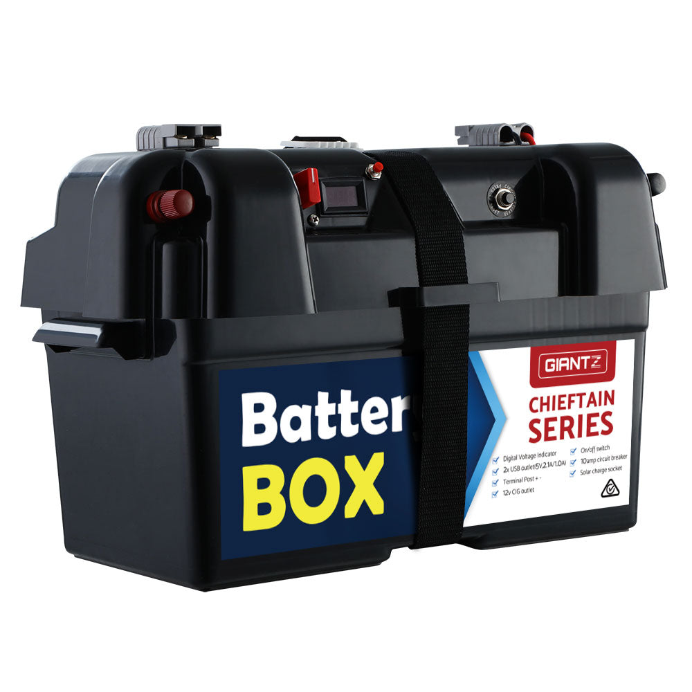GIANTZ Battery Box 12V Camping Portable Deep Cycle AGM Universal Large USB Cig Tristar Online