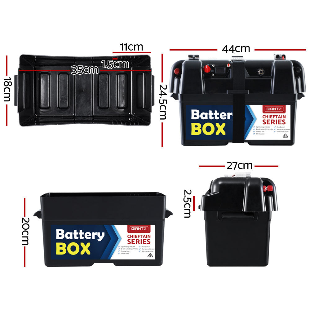 GIANTZ Battery Box 12V Camping Portable Deep Cycle AGM Universal Large USB Cig Tristar Online