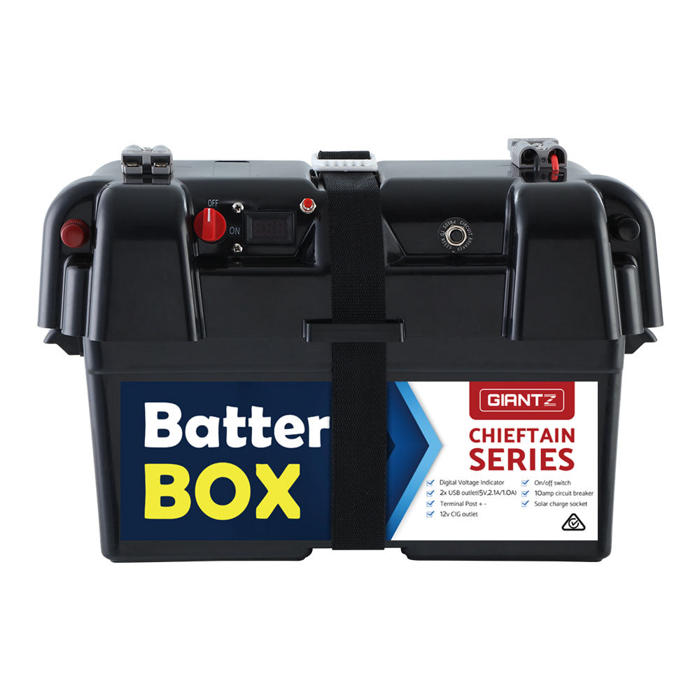 GIANTZ Battery Box 12V Camping Portable Deep Cycle AGM Universal Large USB Cig Tristar Online