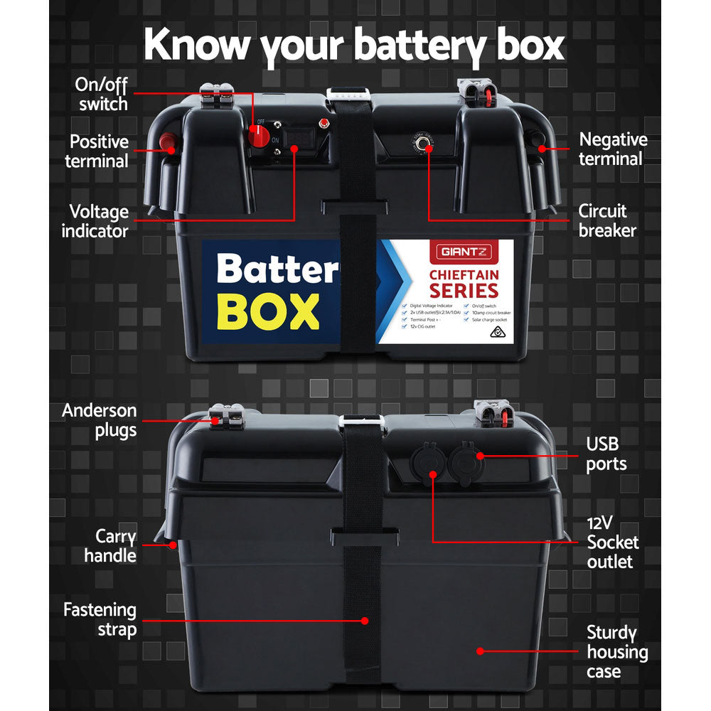 GIANTZ Battery Box 12V Camping Portable Deep Cycle AGM Universal Large USB Cig Tristar Online